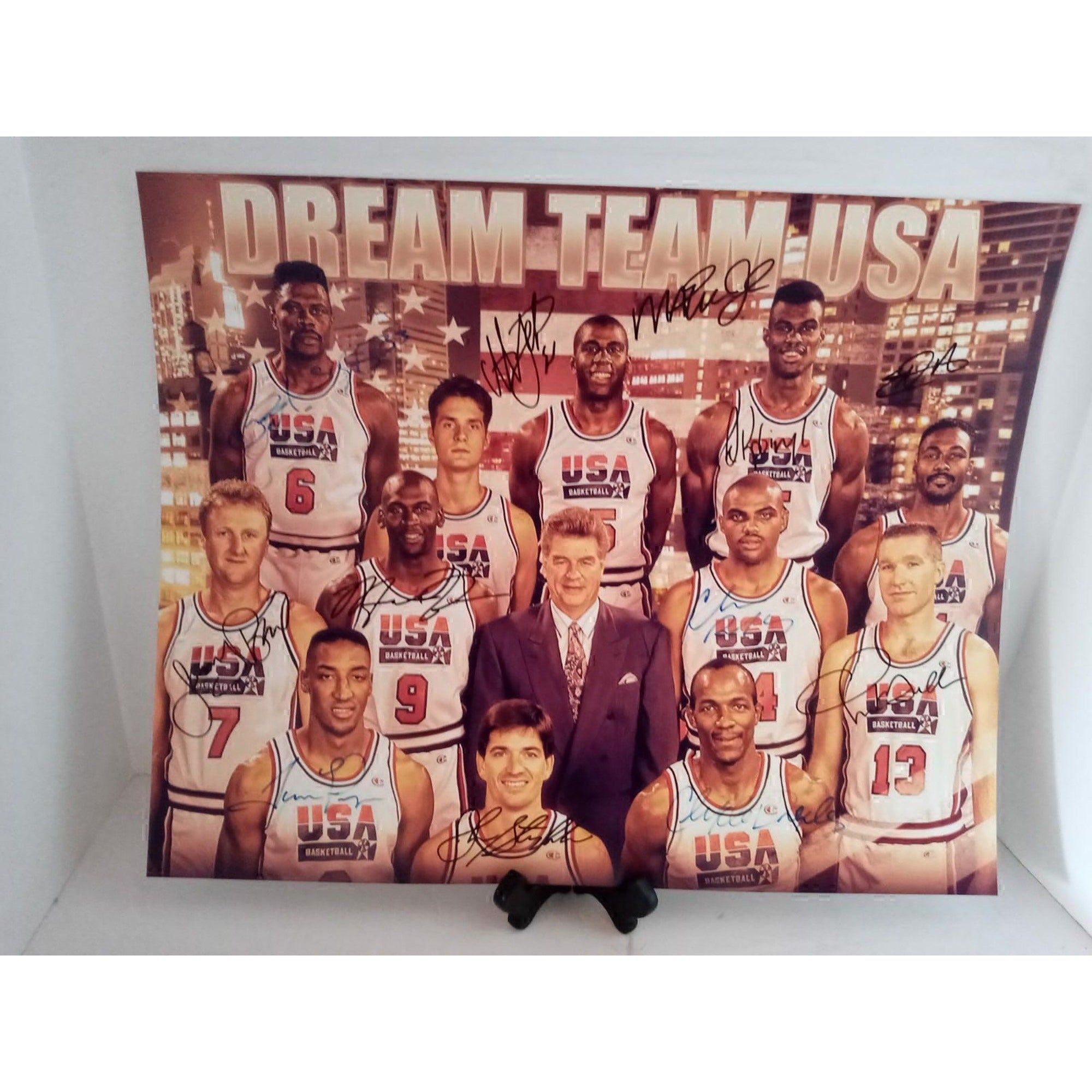 USA Dream Team Michael Jordan Magic Johnson Karl Malone Larry Bird signed with proof