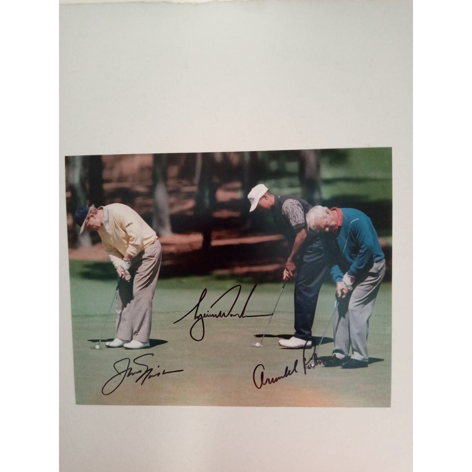 Jack Nicklaus Tiger Woods Arnold Palmer signed 8 by 10 with proof