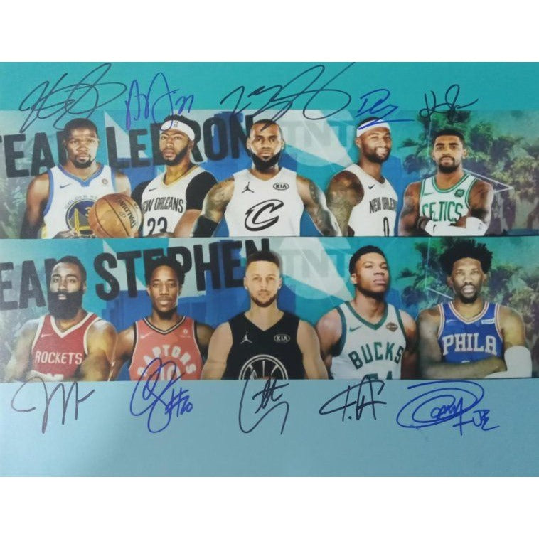 James Harden Steph Curry Kevin Durant Anthony Davis LeBron James 11 by 14 photo signed with proof