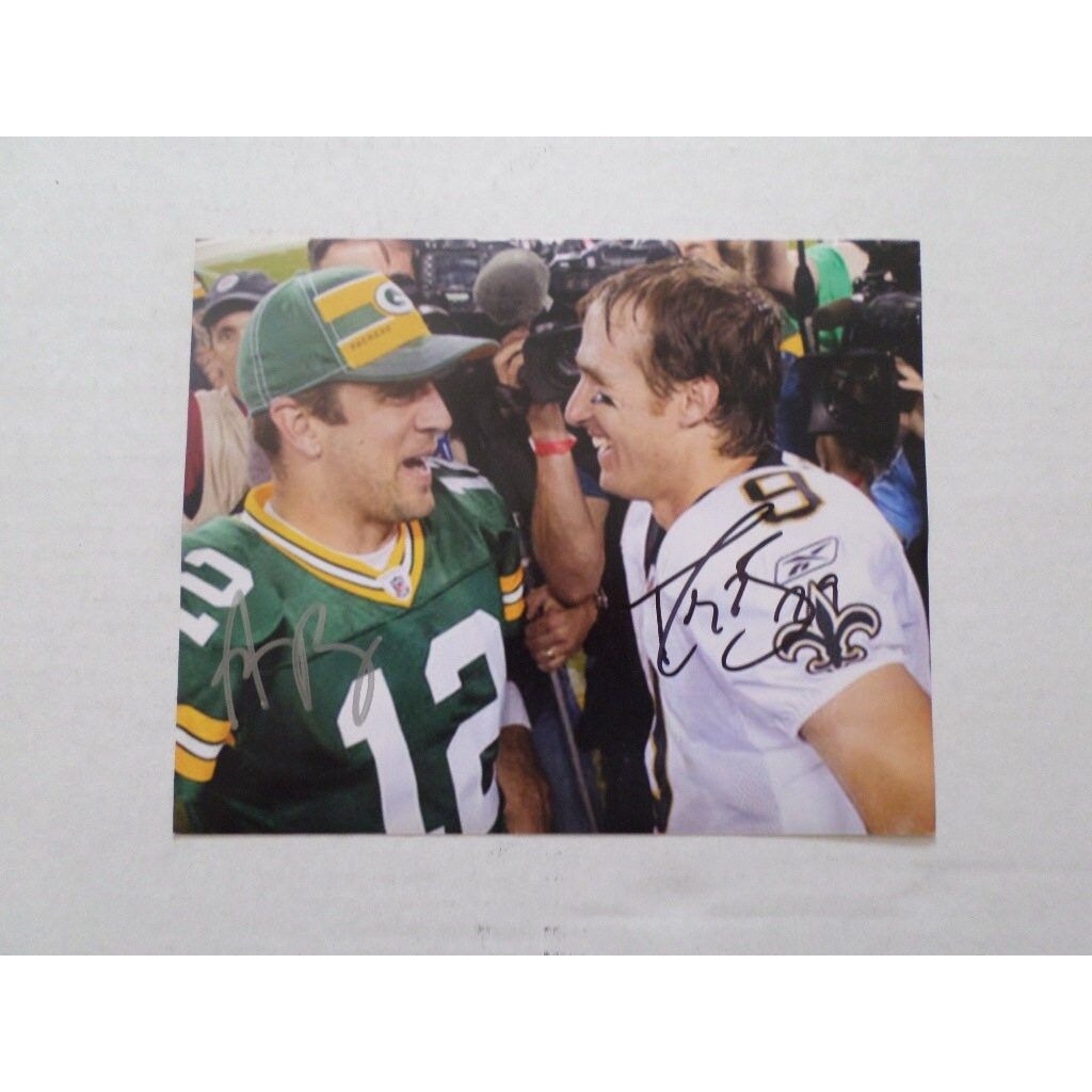 Aaron Rodgers and Drew Brees 8 by 10 signed photo with proof