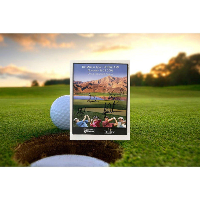 Tiger Woods, Annika Sorenstam, Fred Couples, Adam Scott, skins game program signed with proof