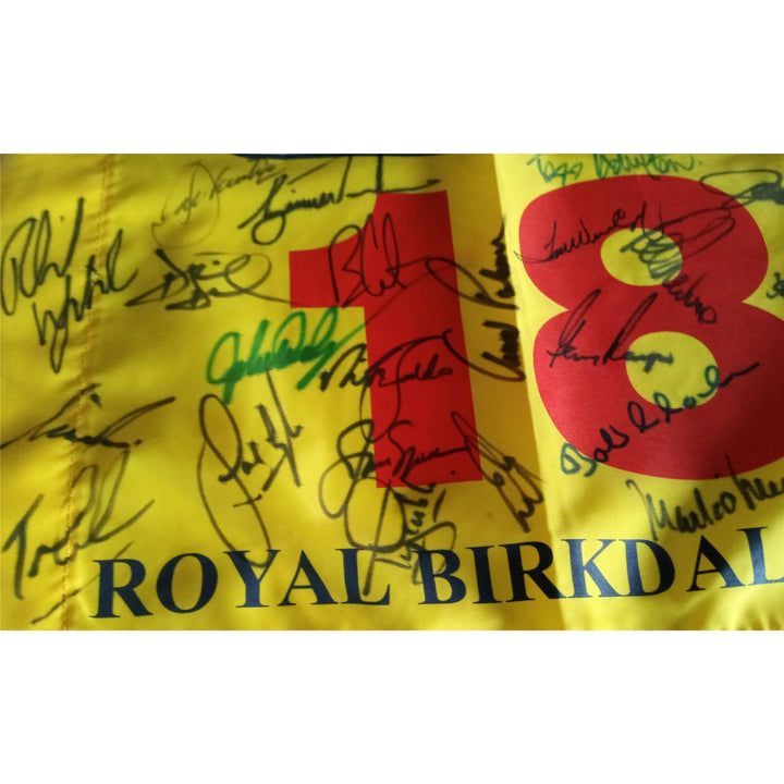 Jack Nicklaus Phil Mickelson Arnold Palmer Tiger Woods Open Champion Signed flag with proof