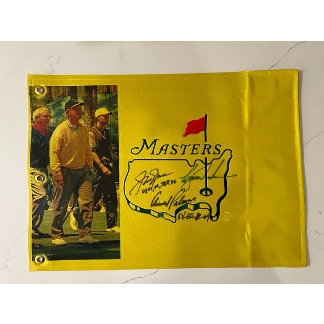 Tiger Woods Arnold Palmer Jack Nicklaus Masters one-of-a-kind golf flag signed with proof