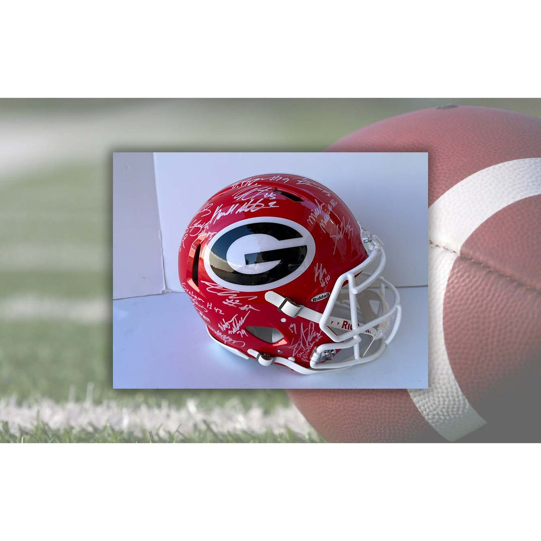 Georgia Bulldogs Stetson Bennett Kirby Smart 2022 NCAA national champions speed Riddell authentic helmet signed with proof