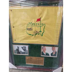 Arnold Palmer and Jack Nicklaus framed 32x26, and signed Masters Golf pin flag signed with proof