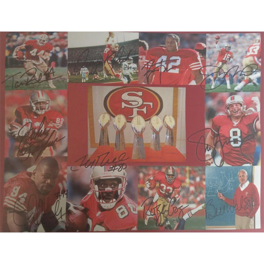 Joe Montana Jerry Rice John Taylor Bill Walsh San Francisco 49ers 11 by 14 photo sign with proof