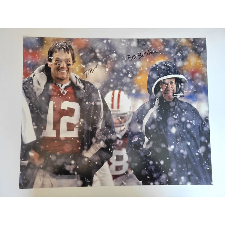 New England Patriots Tom Brady and Bill Belichick 16 x 20 photo signed with proof - Awesome Artifacts 