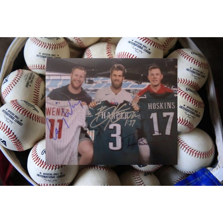 Carson Wentz Rhys Hoskins Bryce Harper 8 by 10 signed photo with proof