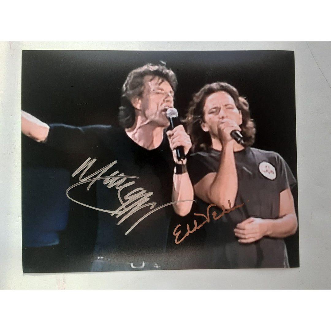 Mick Jagger and Eddie Vedder 8 by 10 signed photo with proof - Awesome Artifacts 