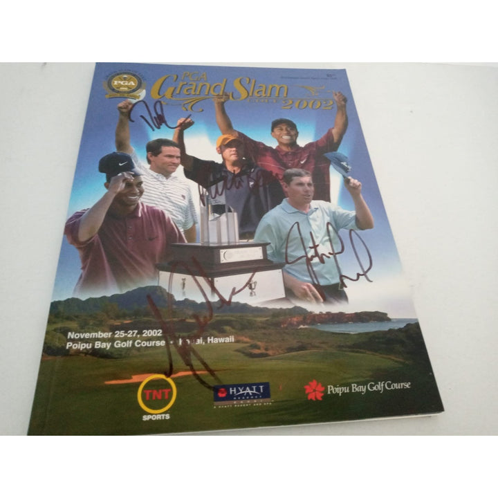 Tiger Woods Davis Love Justin Leonard signed program with proof - Awesome Artifacts 