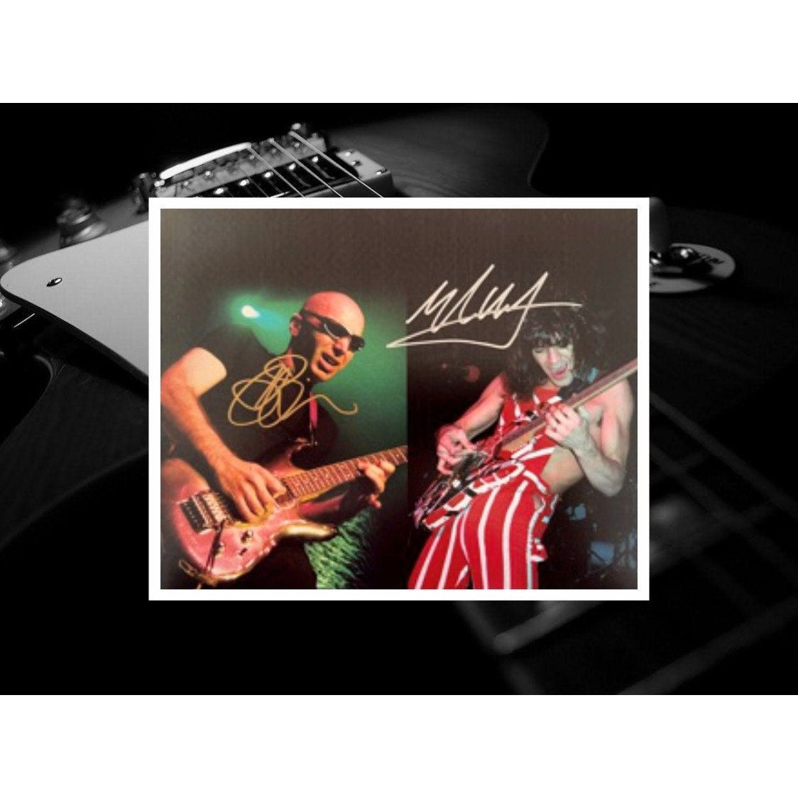 Eddie Van Halen and Joe Satriani 8 x 10 signed photo with proof
