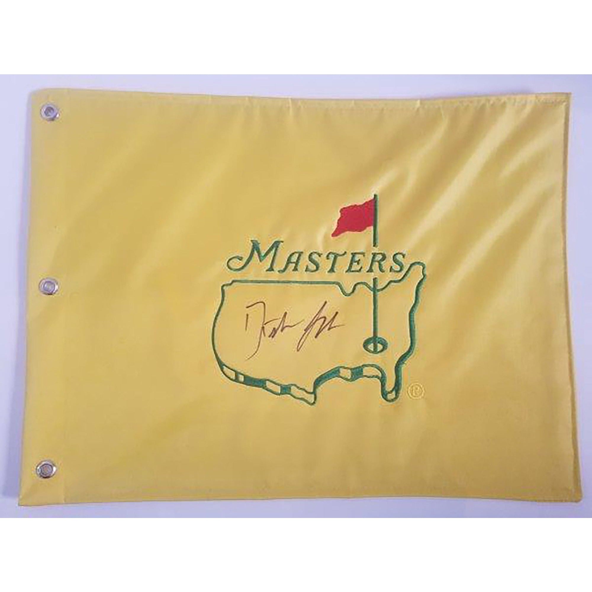 Dustin Johnson Masters pin flag signed with proof