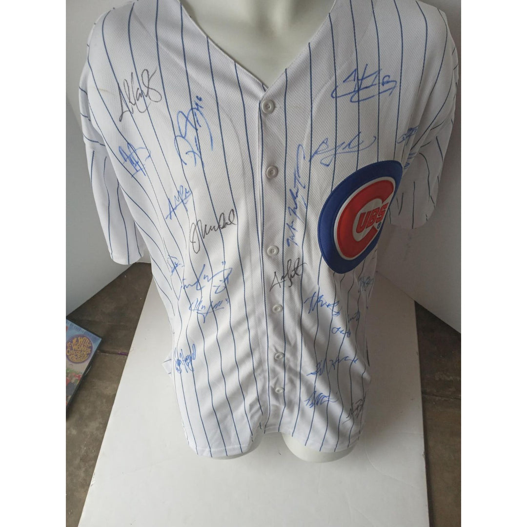 Chicago Cubs world champions Joe Maddon Chris Anthony Rizzo Kris Bryant team signed jersey with proof