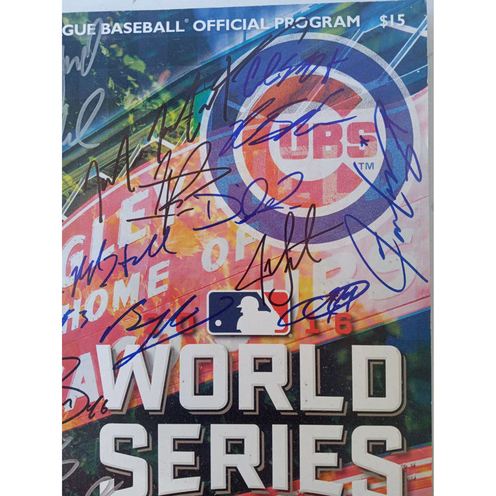 Chicago Cubs Ben Zobrist, Joe Maddon, Anthony Rizzo, World Series program signed with proof