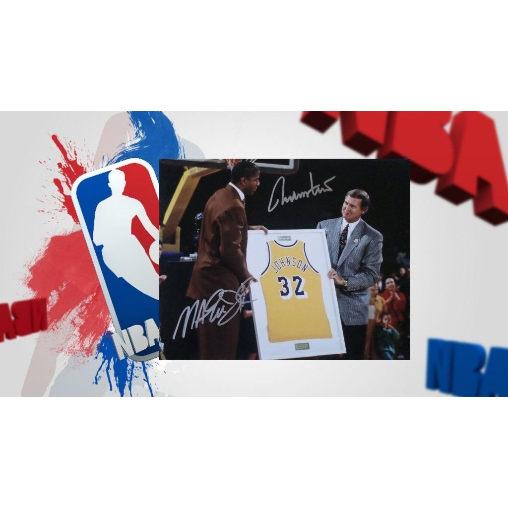 Jerry West and Earvin Magic Johnson 8x10 signed photo