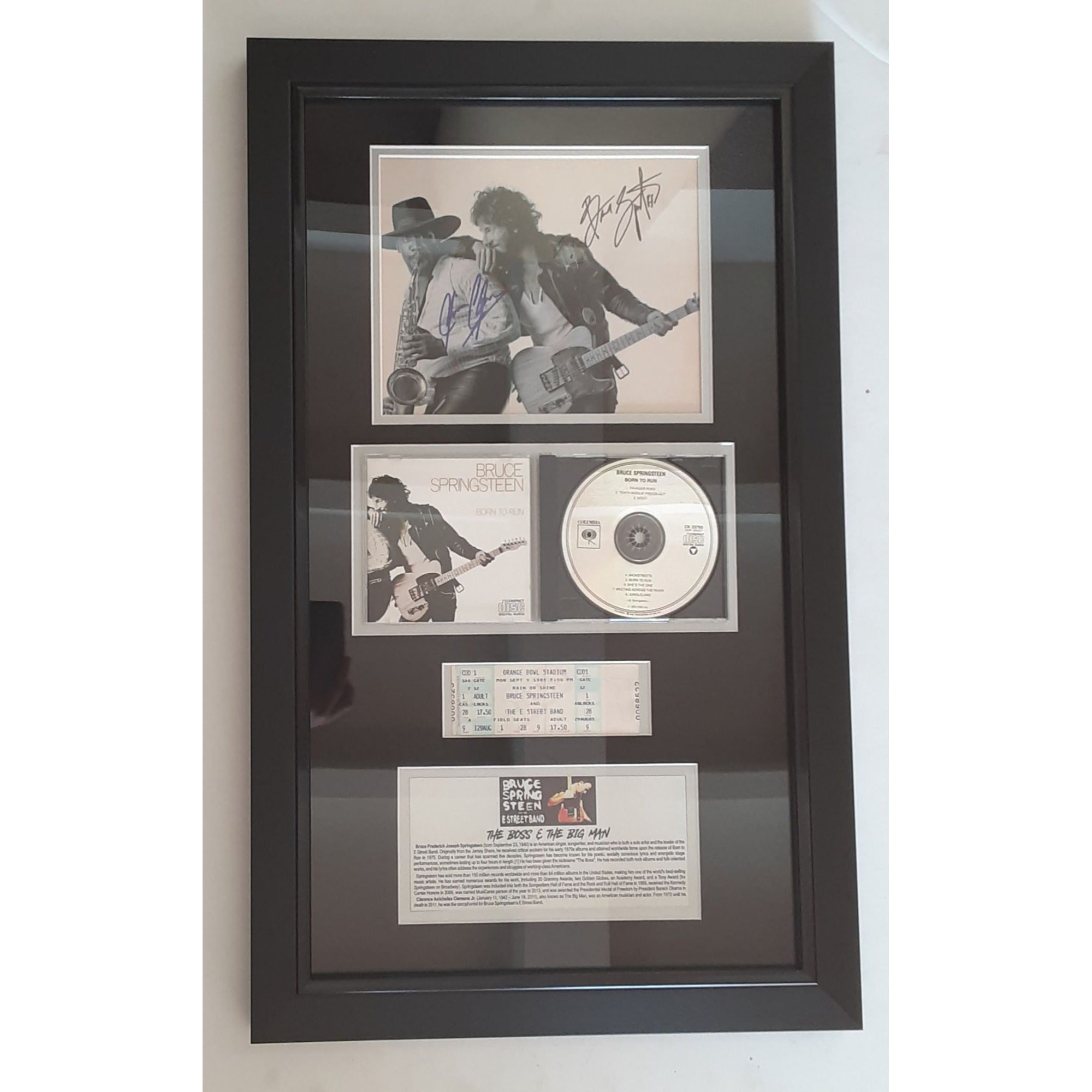 Bruce Springsteen and Clarence Clemons signed and framed with proof