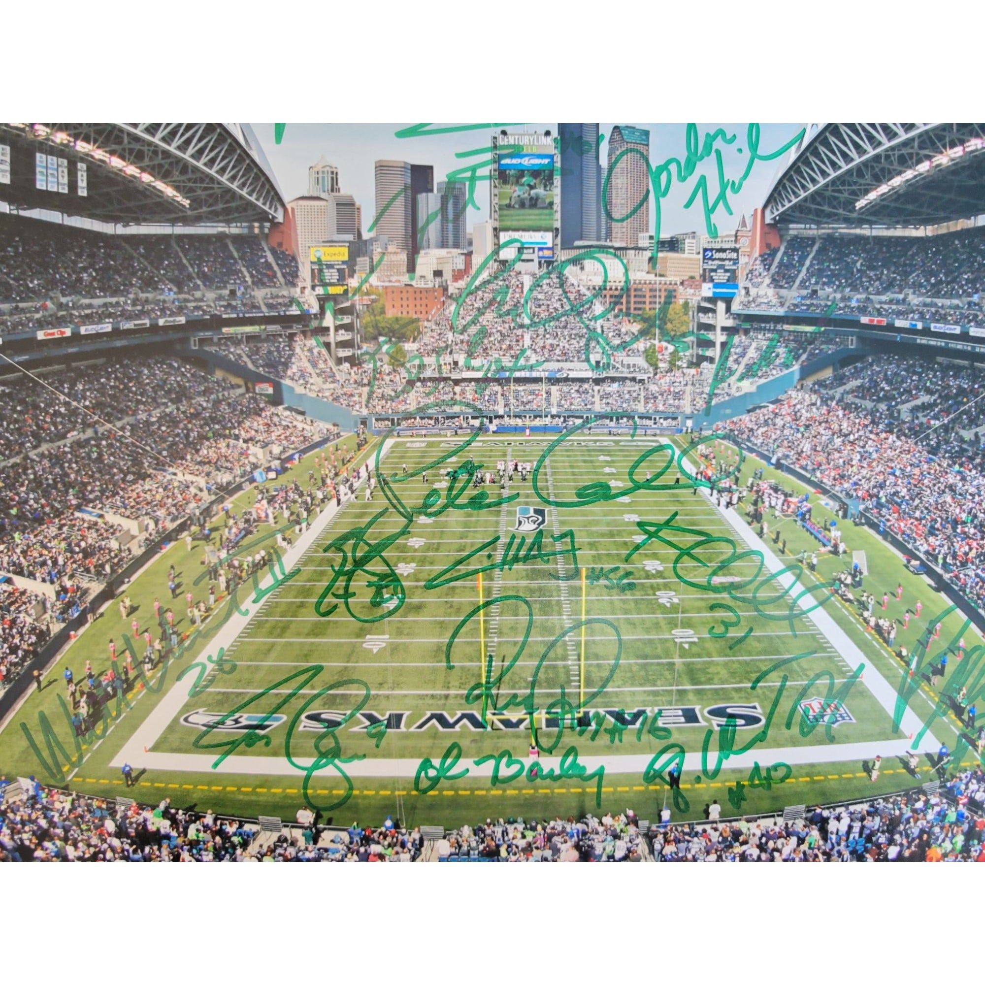 Seattle Seahawks Russell Wilson Marshawn Lynch Pete Carroll team signed 16 x 20 photo 2014 Super Bowl champs