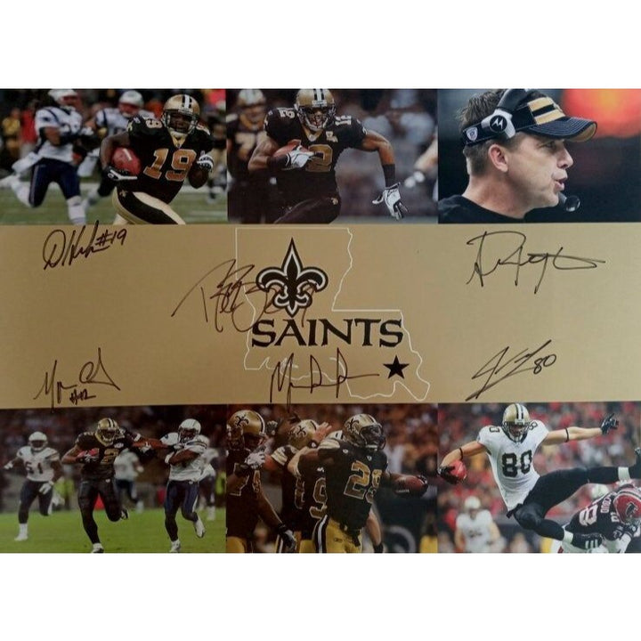 Drew Brees Sean Payton Marcus Colston Devery Henderson Jeremy Shockey Mark Ingram 16 x 20 photo signed with proof