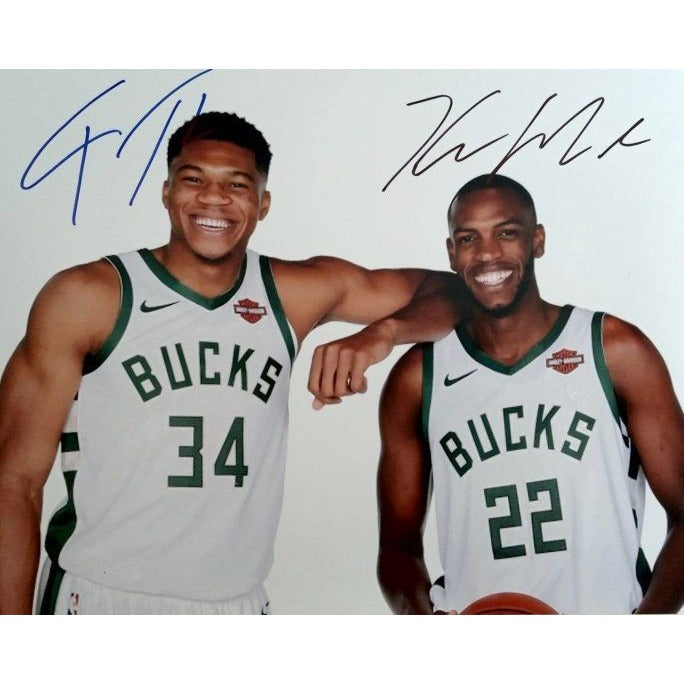 Milwaukee Bucks Giannis Antetokounmpo Kris Middleton 8 x 10 photo signed with proof - Awesome Artifacts 