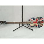 Load image into Gallery viewer, Paul McCartney and Ringo Starr British flag Hofner bass guitar signed with proof
