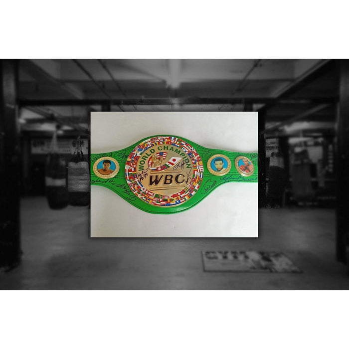Muhammad Ali, Floyd Mayweather Jr., Marvin Hagler 25 boxing Legend signed belt with proof