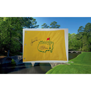 Jack Nicklaus and Tiger Woods Masters pin flag signed with proof
