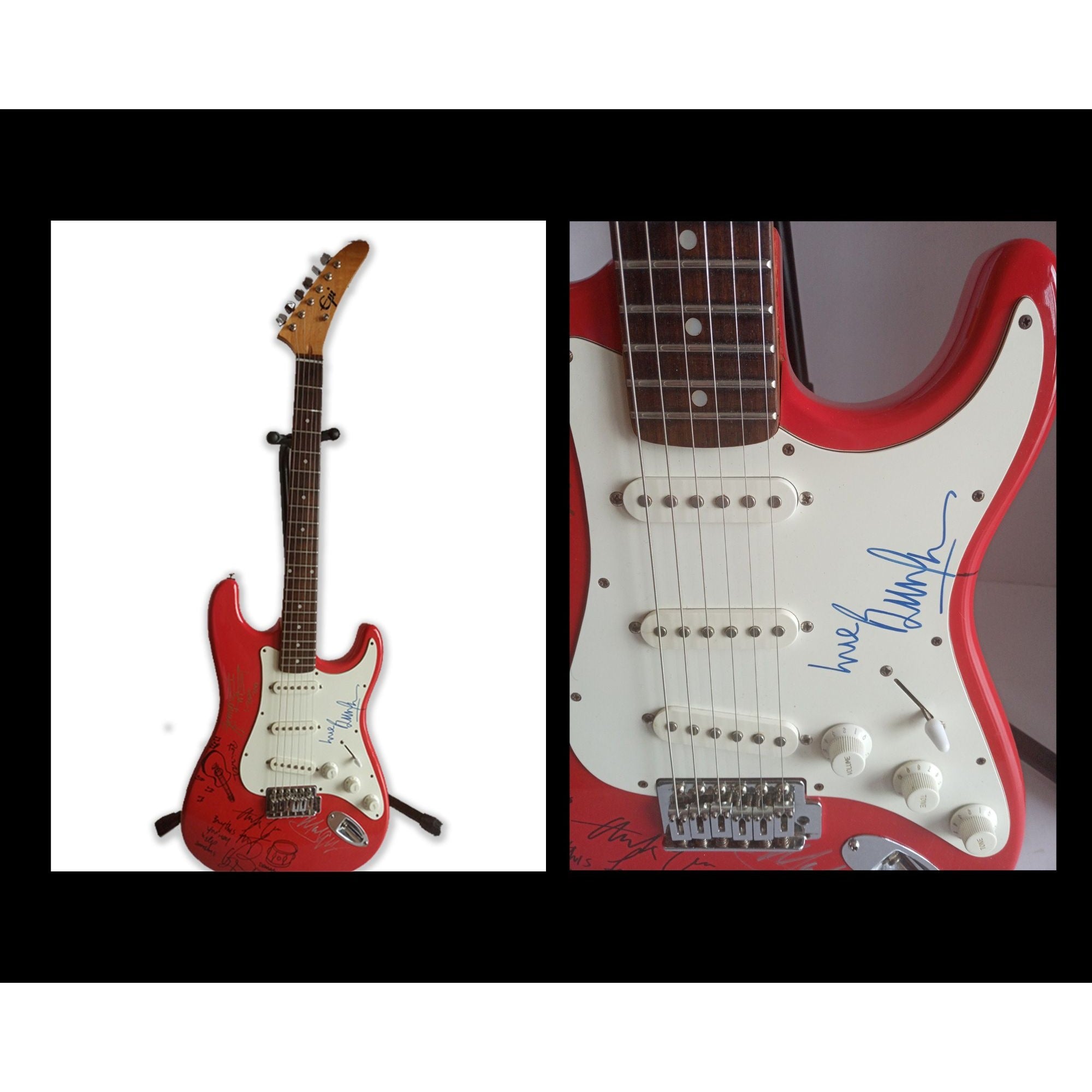 Keith Richards, Ronnie Wood, Mick Jagger, Bill Wyman and Charlie Watts signed guitar with proof