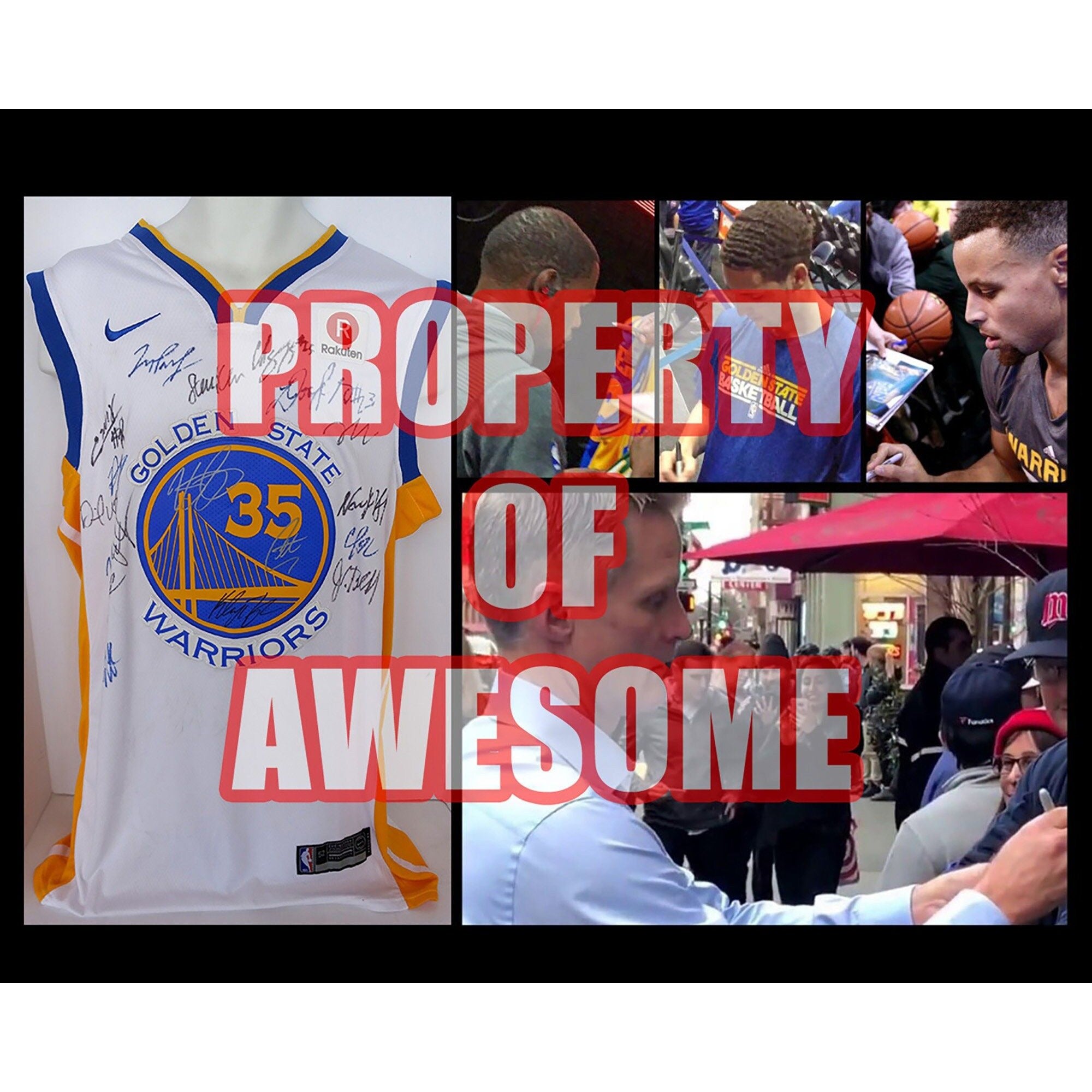 Golden State Warriors 2017-18 NBA champs Stephen Curry, Klay Thompson team signed jersey with proof