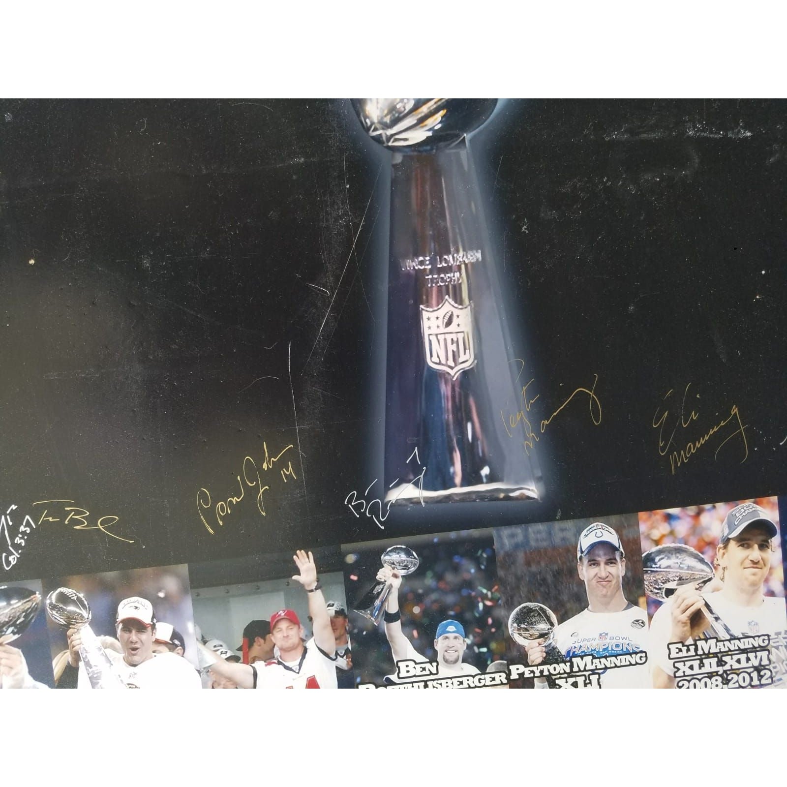 Super Bowl NFL Bart Starr, Joe Namath, Len Dawson 29 Super Bowl winning quarterbacks signed poster with proof