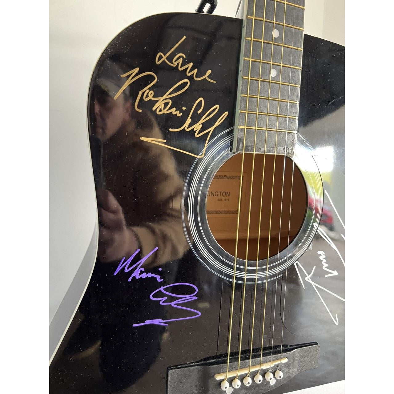 Barry, Robin and Maurice Gibb the Bee Gees Huntington 39' acoustic guitar signed with proof