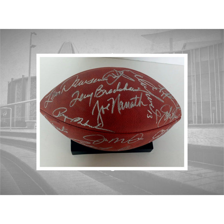 Joe Montana John Elway Bart Starr Joe Namath 14 Hall of Fame quarterbacks football signed with proof with free case