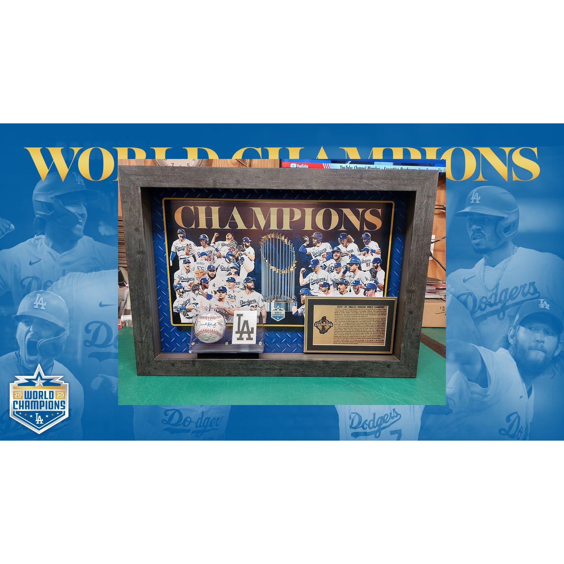 2020 World Series champion Los Angeles Dodgers team signed MLB Rawlings framed baseball with proof