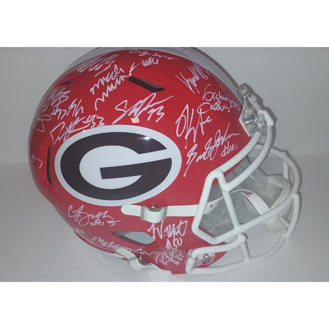 Georgia Bulldogs 2021-22 national champions Stetson Bennett, Kirby Smart, Brock Bowers team signed Riddell Speed replica helmet with proof