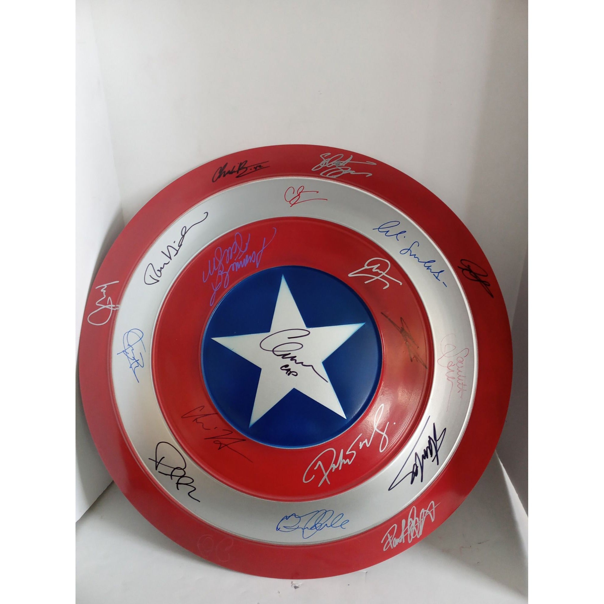Captain America Chris Evans Robert Downey Jr 3/4 size shield 13x13 signed with proof 15 signed