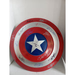 Load image into Gallery viewer, Captain America Chris Evans Robert Downey Jr 3/4 size shield 13x13 signed with proof 15 signed

