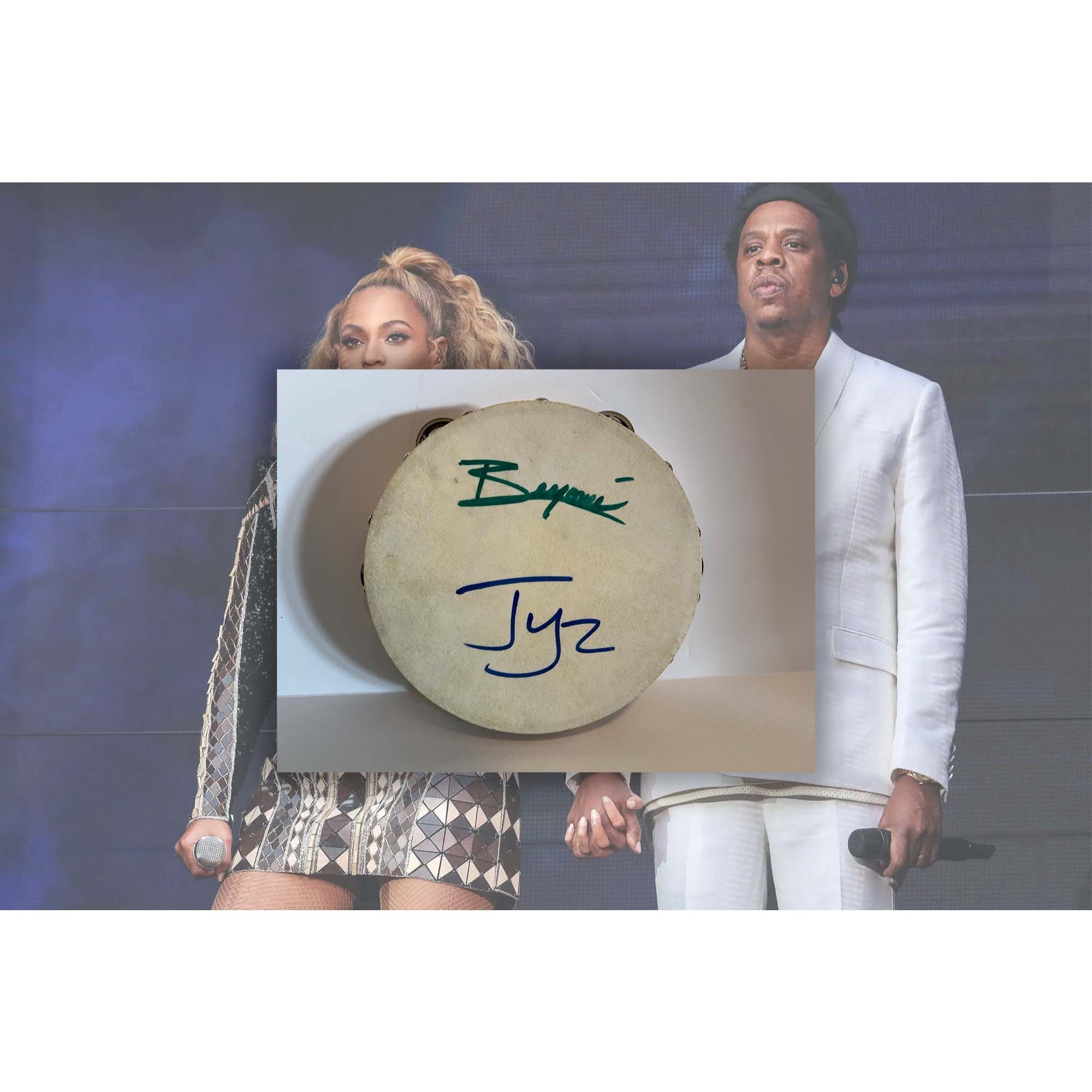 Beyonce Knowles  Shawn "JAY-Z" Carter tambourine signed with proof