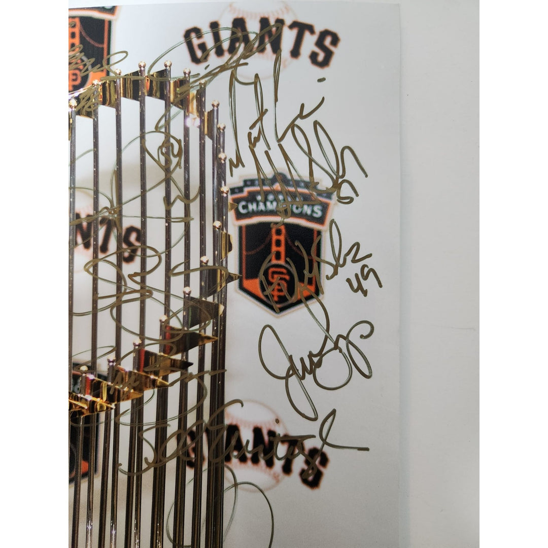 Buster Posey Bruce Bochy Tim Lincecum 2010 San Francisco Giants team signed 11x14 photo