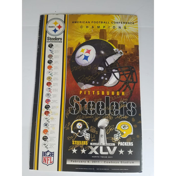 2010 Pittsburgh Steelers AFC Champs Ben Roethlisberger, Hines Ward, Troy Polamalu team signed poster with proof