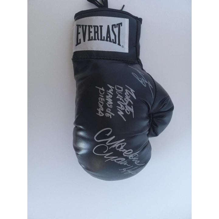 Marvelous Marvin Hagler Roberto Duran Sugar Ray Leonard Everlast leather boxing glove signed with proof - Awesome Artifacts 