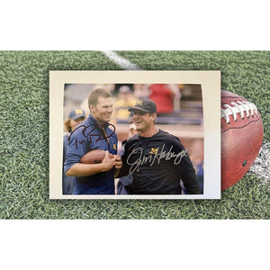 University of Michigan Wolverines Jim Harbaugh and Tom Brady 8x10 photo signed with proof