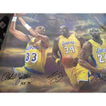 Load image into Gallery viewer, Kobe Bryant Earvin &quot;Magic&quot; Johnson Kareem Abdul-Jabbar 24 X 36 poster signed with proof
