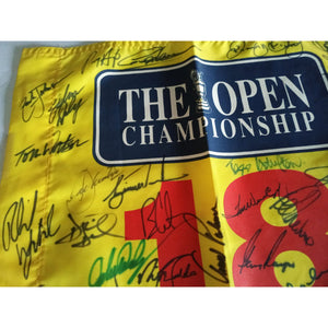 Jack Nicklaus Phil Mickelson Arnold Palmer Tiger Woods open Champion Sign flag with proof