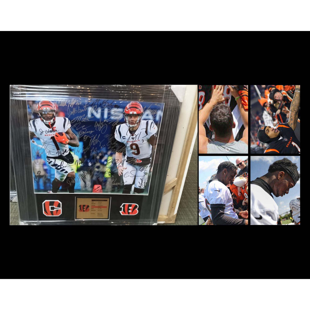 Joe Burrow JaMaar Chase Cincinnati Bengals 16x20 photo team signed and framed with proof