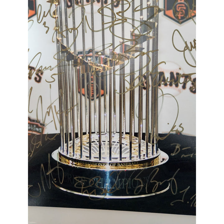 Buster Posey Bruce Bochy Tim Lincecum 2010 San Francisco Giants team signed 11x14 photo