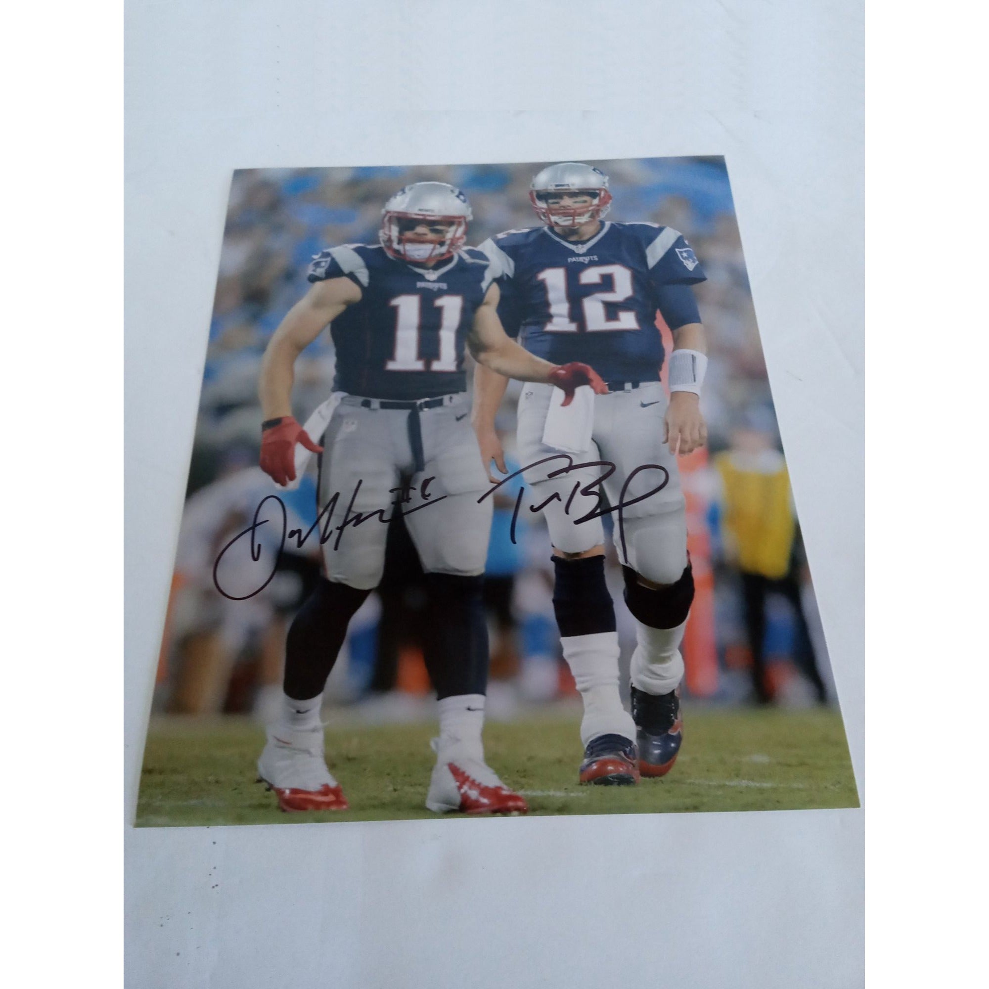 Tom Brady and Julian Edelman New England Patriots 8 by 10 signed photo with proof