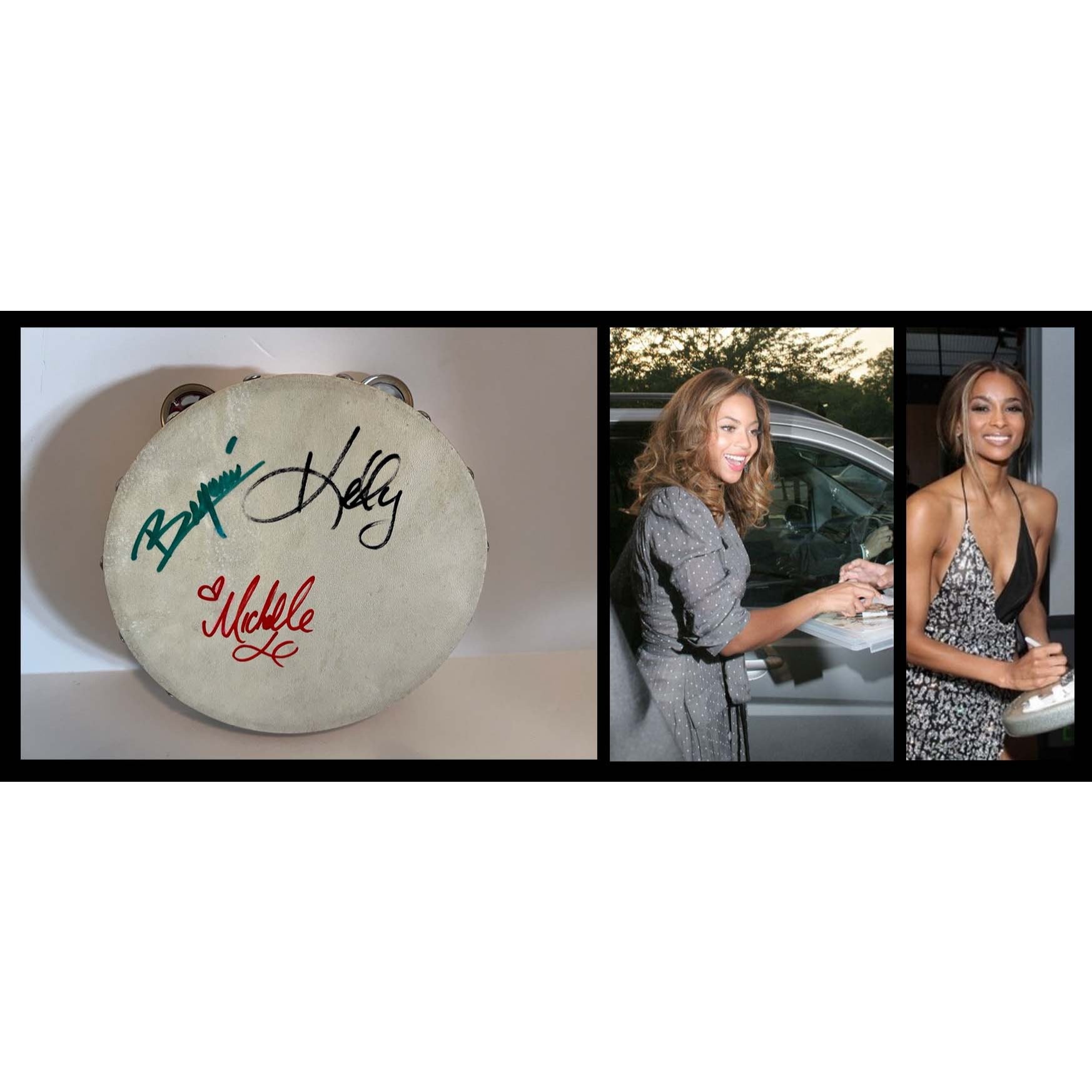 Destinys Child Beyonce Knowles Kelly Rowland Michelle Williams  tambourine signed with proof