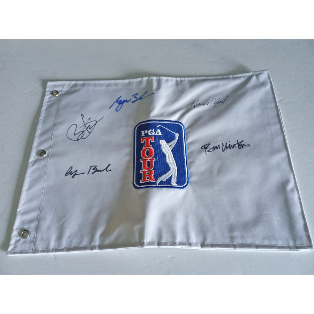 Bill Clinton, Barack Obama, George W. Bush, George H.W. Bush, Gerald Ford PGA golf flag signed with proof