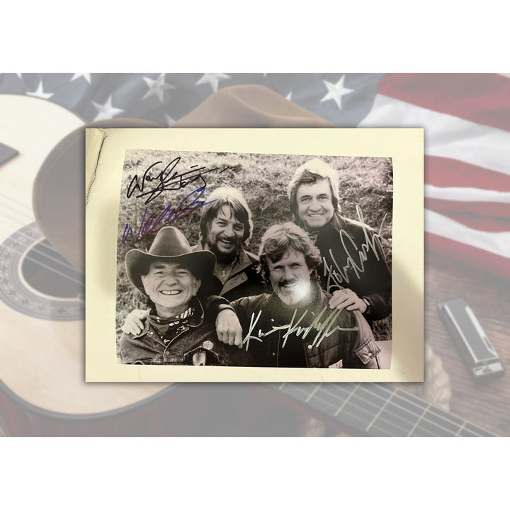 The Highwaymen Johnny Ca sh, Waylon Jennings, Willie Nelson, Kris Kristofferson 8x10 photograph signed with proof