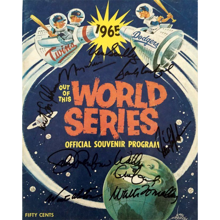 Los Angeles Dodgers 1965 World Series program signed with proof Vin Scully Sandy Koufax Maury Wills