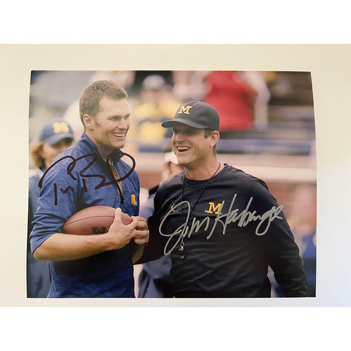 University of Michigan Wolverines Jim Harbaugh and Tom Brady 8x10 photo signed with proof